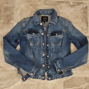 Zara Women's Distressed Medium Blue Denim Jacket